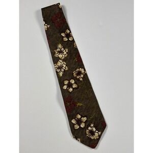 Structure Mens Silk Necktie Vintage Floral Brown Burgundy Cream Made in USA